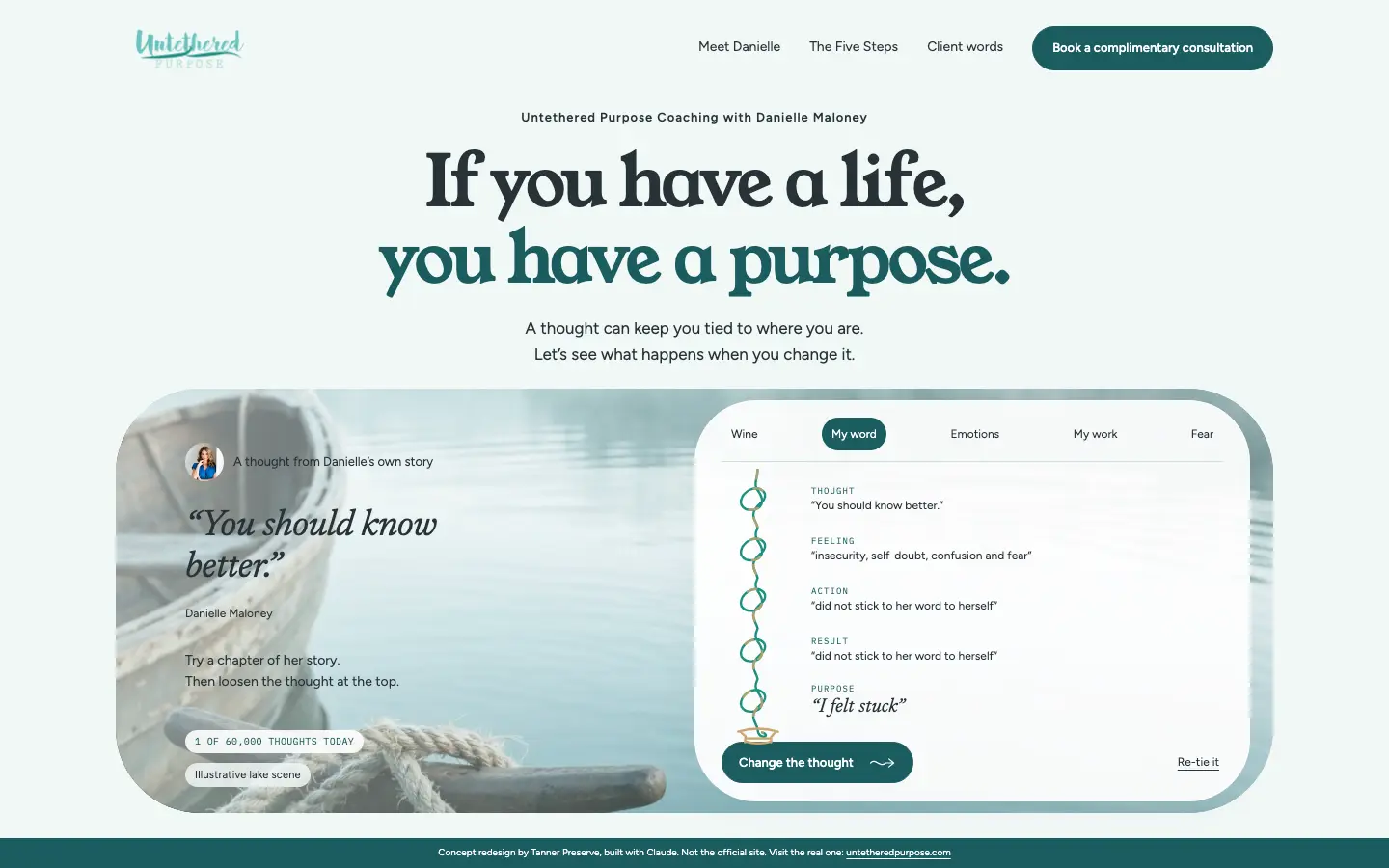 Redesign concept for Untethered Purpose Coaching