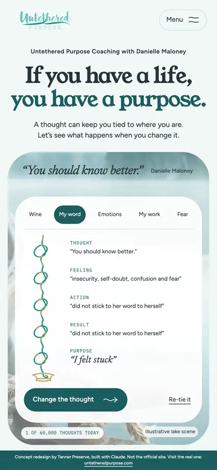 The concept for Untethered Purpose Coaching on a phone